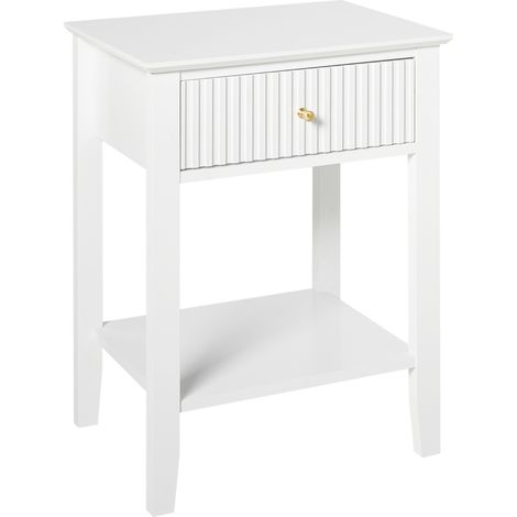 Elegante Mesita de noche 1 Cajón 1 Estante MDF Manilla Dorada Dormitorio Blanco Assisi (1/5)