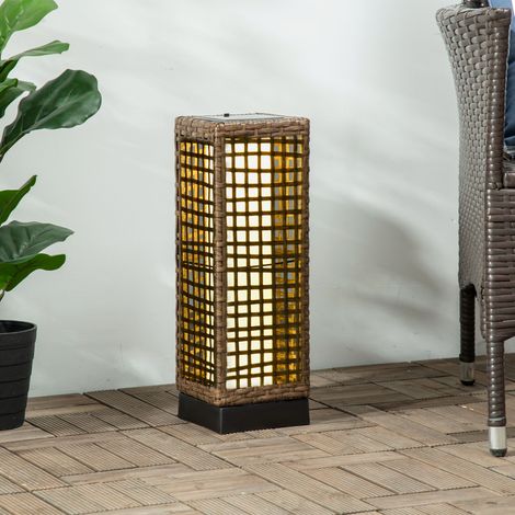 Lampada da terra solare per esterni in resina intrecciata, ricaricabile e senza fili, con sensore di luce, 15,5 x 15,5 x 46 cm