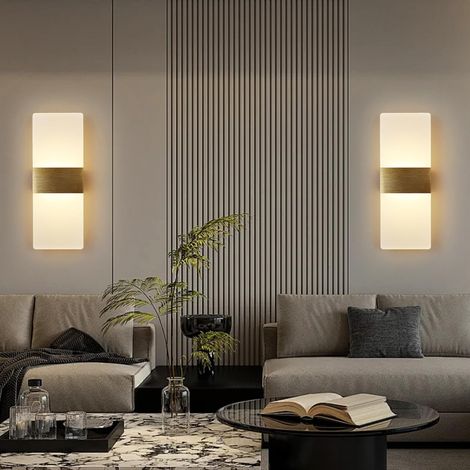 2 pièces Applique murale moderne 6 W, appliques murales haut et bas, lampe murale LED pour couloir, chambre à coucher, blanc chaud (1/5)