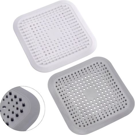 Set di 2 filtri per capelli in silicone per doccia con ventosa, protezione per lo scarico, filtro per lavandino, filtro universale per capelli per bagno, vasca da bagno, cucina (bianco + grigio) (1/5)