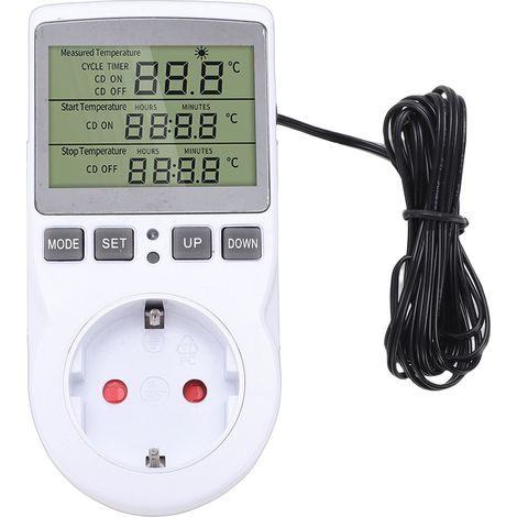 Contrôleur de température numérique avec affichage LCD, thermostat numérique à compte à rebours et prise de courant avec minuterie pour applications industrielles, automobiles et domestiques. (1/5)