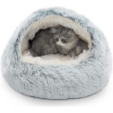 Katzen- und Hundebett, halbgeschlossenes Iglu-Design, ultraweicher Plüsch, rutschfeste Unterseite, für den Innenbereich (1/5)