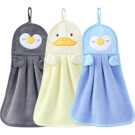 3 Pièces Ensemble de Serviettes Essuie Main Drap de Bain Petite Serviette Gant de Toilette Enfant Serviette de Toilette, Gant de Toilette Bebe, Lingette Lavable Bebe (Blanc/Jaune/Bleu)