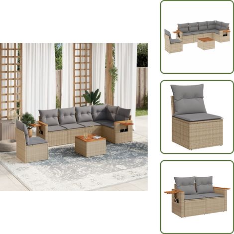 Muebles de jardín - vidaXL Set sofás de jardín 7 piezas y cojines ratán sintético beige - Muebles de exterior