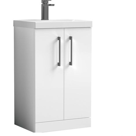 Balterley Bramshall Modern Bathroom 2 Soft Close Door & Mid-Edge Vanity Unit Basin, Gloss White, 500mm