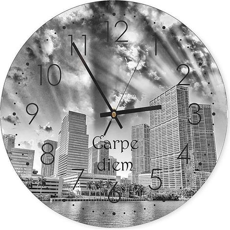 Horloge Murale Urbaine 'Carpe Diem' en Noir et Blanc - 60 x 60 cm (1/5)