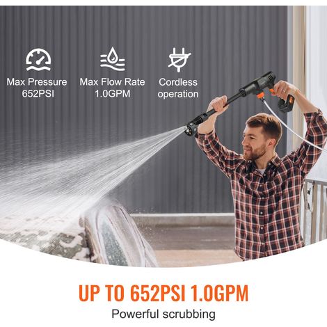 Nettoyeur haute pression sans fil portable 652 PSI 1,0 GPM, pistolet nettoyeur voiture batterie 4,0Ah chargeur buse 6-en-1, entretien maison sol arrosage (1/5)