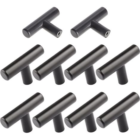 Ensemble de 10 poignées de porte de cuisine noires - Poignée de tiroir à entraxe central, poignée de porte de cuisine en acier inoxydable (trou uniqu