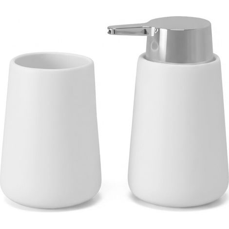Set accessori bagno con dispenser e portaspazzolini bianco e cromo design tondo Sidney (1/5)