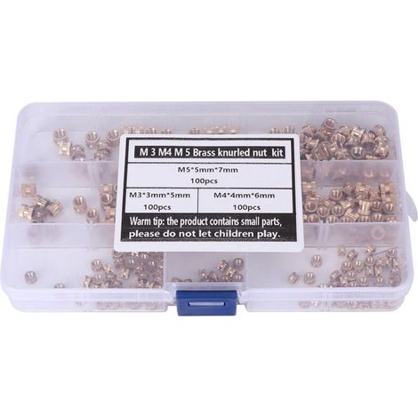 Set of brass insert nuts, 300 pieces, M3 M4 M5, knurled hot melt nuts, corrosion and rust resistant (1/5)