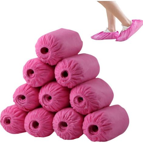 Fundas desechables pour chaussures 100 unités - Antidérapantes et résistantes - Protection des sols pour intérieur, construction, bureau - Taille unique en non-tissé épais (Rose) (1/3)