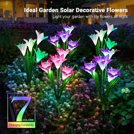 Lampe solaire de jardin d'extérieur, 2 lampes solaires de jardin LED en forme de lys avec douille au sol, adaptées aux jardins, patios et cours (bleu). (1/5)
