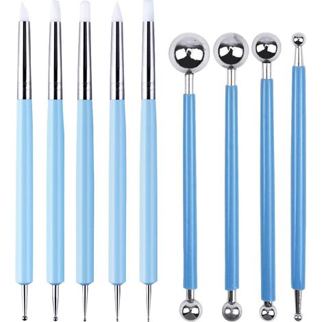 Outil de Poterie, 9 Pièces Céramique Kit Sculpture Outils de Modelage Accessoires d'argile pour Argile Poterie Céramique l'art DIY Comprend Stylos en Silicone, Outils de Balle (1/5)