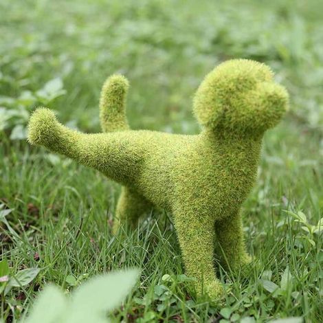 Ornement en flocage imitation gazon vert, Chiot en résine floquée imitation, Sculpture de chiot en flocage imitation, Figurine décorative d'animal en flocage (1/3)