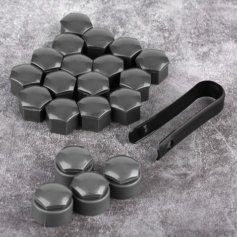 17 mm x 20 Radmuttern, graue Diebstahlsicherungskappen, Kunststoff-Radkappen, Diebstahlsicherungs-Felgenabdeckungen, Packung mit 20 Sicherheitskappen. (1/5)