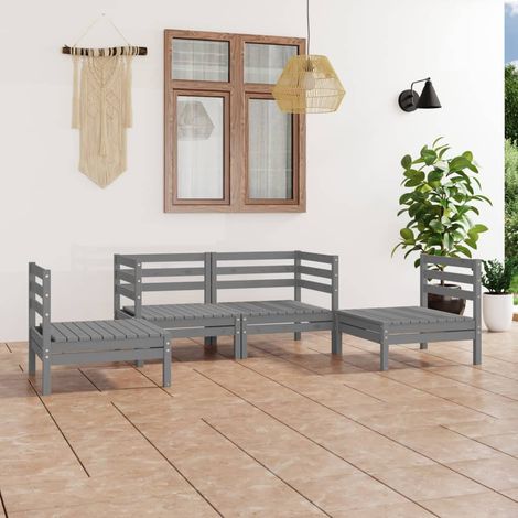 4-tlg. Garten-Lounge-Set Grau Kiefer Massivholz (1/5)