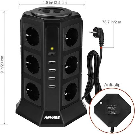 Tour Multiprise, Prises Électriques avec Prises, Ports USB, Ligne en cuivre Pur de m Prise Multi-Ports