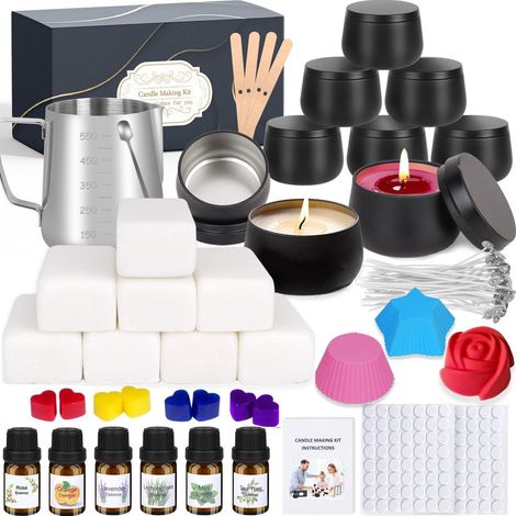 Kit de fabrication de bougies avec 9 bougies en cire de soja, 6 huiles parfumées et accessoires (1/5)