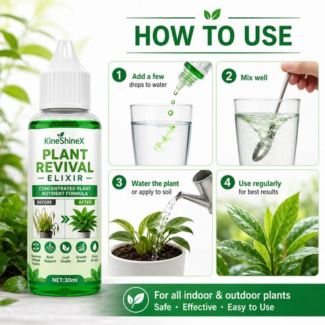 KineShineX Plant Revitalizing Nutrient Solution revitalizes withered plants, promotes root development, improves yellow leaves, and encourages new bud growth. (1/5)