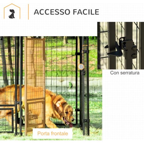 Enclos pour chien en acier noir et rouge, abri en tissu Oxford, 2 gamelles pivotantes avec verrou, niche extérieure (1/5)