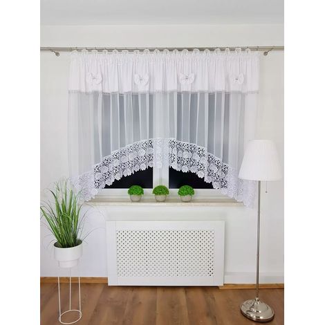 Dekorativer Vorhang mit Schleifen, breiter floraler Guipure-Spitze und Strasssteinen – 400 x 160 cm (1/5)