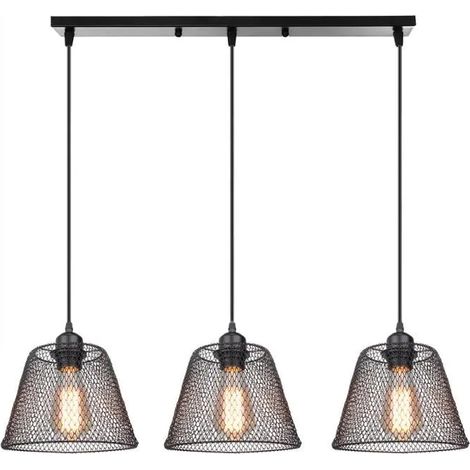 U-Do Lustre 3 Lampes Suspension Luminaire Vintage Lustre Cage en Fer Noir E27 Lampe de Plafonde éclairage pour Cuisine Bureau (1/2)