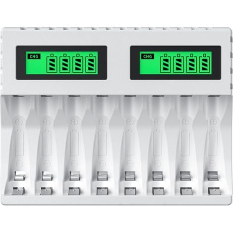 KLVGTIFS PU - Chargeur intelligent à 8 emplacements avec écran LCD pour piles rechargeables AA/AAA NiCd NiMH.
