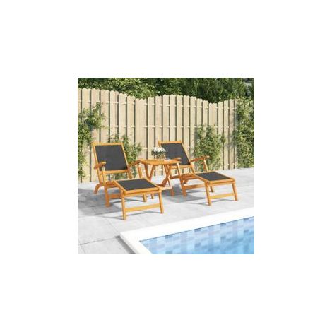 Chaises longues d'extérieur et table Acacia massif et textilène (1/5)