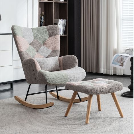 Sillón balancín multicolor con taburete y cojín lumbar OKMYHOME (1/5)