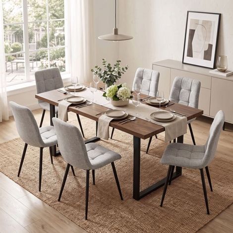 WAFTING Lot de 6 chaises de Salle à Manger rembourrées avec Dossier Haut et Design en Lin,Gris