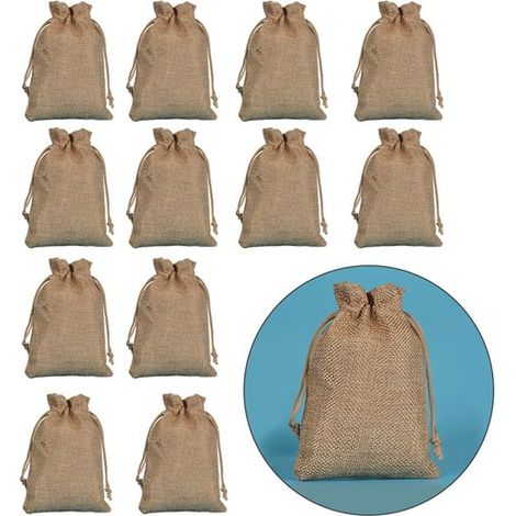 Set di 12 sacchetti regalo/con coulisse in lino, riutilizzabili per gioielli/caramelle/compleanni/matrimoni/Natale/fai da te - marrone (1/5)