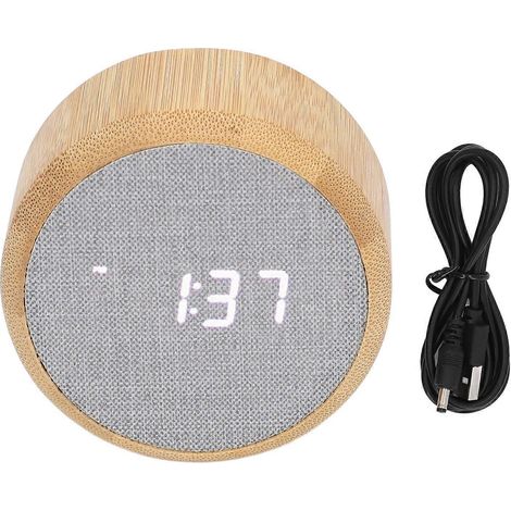 Réveil numérique rond à LED avec commande vocale et luminosité réglable, format 12h/24h, idéal pour le bureau, la chambre ou un dortoir. (1/4)