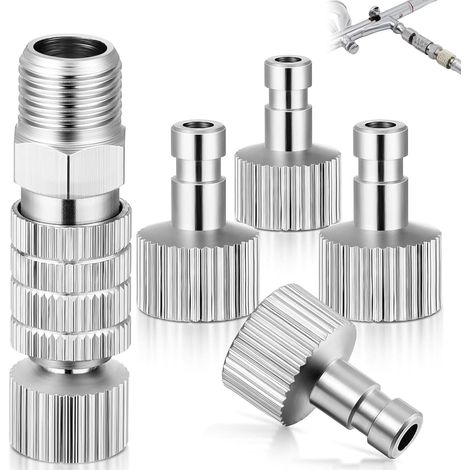 5 Pièces - Raccord Compresseur - Adaptateur Valve - Déconnexion Rapide 1/8 Pouce Pour Aérographe Et Compresseur Argent 17MMx40MM (1/5)