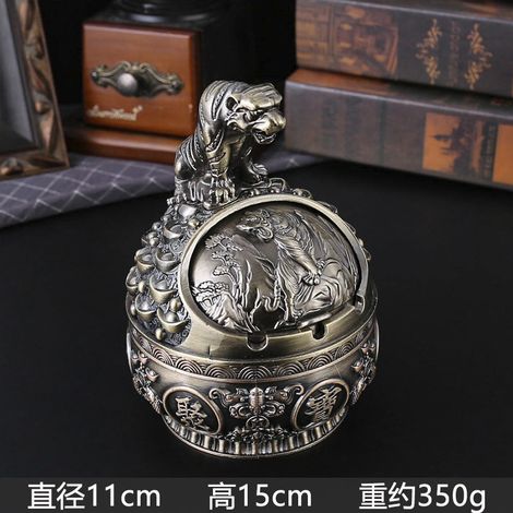 (Tiger Qinggu) Cendrier rétro Douze Signes du Zodiaque avec couvercle, coupe-vent, résistant aux cendres et aux chocs