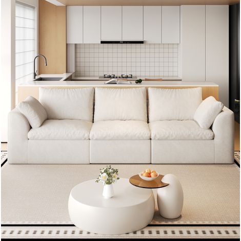 4-Sitzer-Sofa 245 x 90 x 83 cm, Leinenstoff Beige-Weiß, komprimiert – MEUBLIV (1/5)