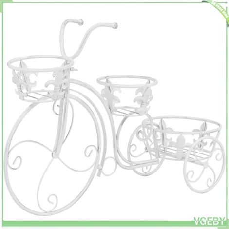 Support de plantes - FAFEICY - sous forme de vélo - métal patiné - blanc antique - 3 emplacements, 77x26x50 cm (1/5)