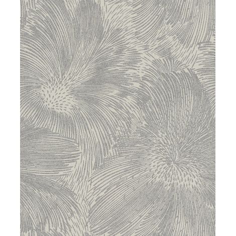 Papier peint non tissé motif floral - Papier peint en vinyle pailleté gris pour une ambiance de vie naturelle - Robuste et lavable - 10,05 m x 0,53 m (1/3)