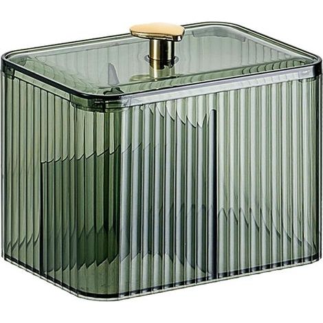 (Green)Cotton Swab Box with Lid, Cotton Swab Storage Box for Bathroom, Bedroom, Makeup Organizer for Cotton Balls (1/5)