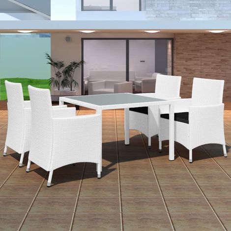 5 pcs Salon de jardin, Ensemble table et chaises de jardin, Meuble de jardin Résine tressée Blanc MKW606866 (1/5)
