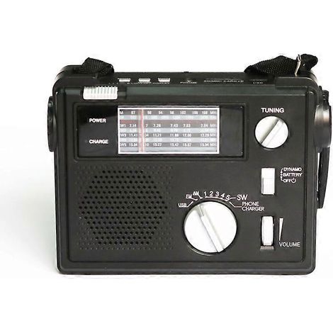 Radio d'urgence portable avec alerte météo, chargeur de téléphone portable, manivelle et piles (1/5)