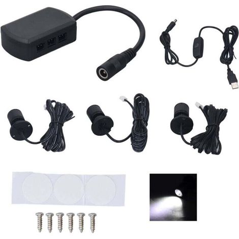 Mini LED Spot Lights 5V USB Vitrine Lumière d'affichage 1 à 3 Lumière de petit meuble dimmable blanc clair noir