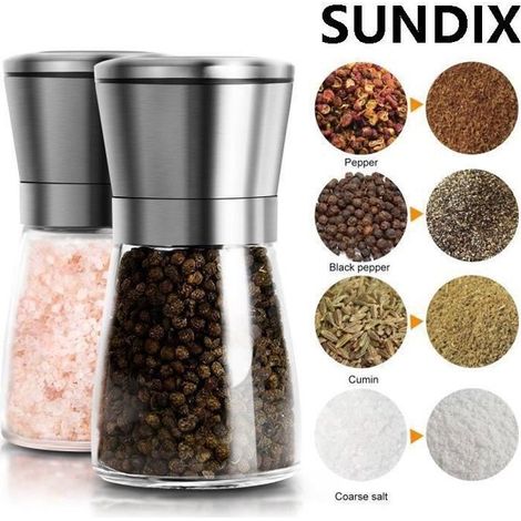 SUNDIX Moulin à Poivre et Sel - Lot de 2 Moulins à Poivre et Sel Manuel en Acier Inoxydable et Verre Grand (1/4)