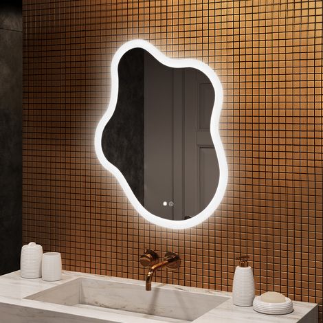 Espejo de baño LED Artforma, 74x94, Interruptor táctil, Antivaho , LED Dual, Espejo Irregular (1/5)