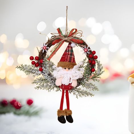 Couronne de Noël de 35 cm avec le Père Noël, décoration de Noël à suspendre pour le salon, le mur, la fenêtre et la porte (1/5)
