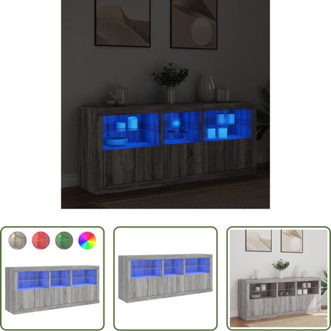 Beistelltisch - Sideboard mit LED-Leuchten Grau Sonoma 162x37x67 cm (1/5)