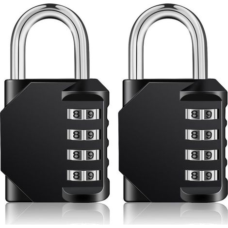 Cadenas Code 4 Chiffres, Cadenas Casier Pour Vestiaire Sport, Scolaire, College, Cadenas a Code Pour Casier, Abri de Jardin (2 Pièces, Noir) (1/5)