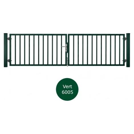 Portail battant barreaudé acier ouverture réversible H 100 x L 300 cm - vert (1/5)