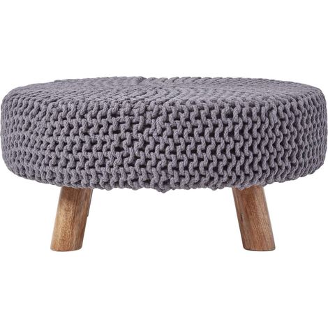 HOMESCAPES Gestrickter Fußhocker, 30 cm hoch, grau