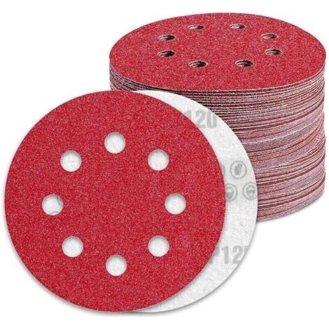 Disques abrasifs 125mm grain 120 – Lot de 100 pièces – 8 trous pour ponceuse excentrique – Oxyde d'aluminium pour polissage métal et bois (1/5)