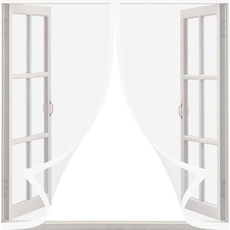Moustiquaire Fenêtre Magnétique 118 x 175 cm Moustiquaire Magnétique Sans Outil Aimant Arrêt Automatique pour Fenêtres et Portes, Blanc (1/5)
